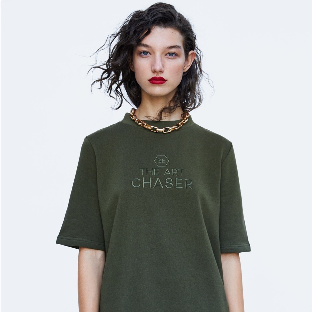 Zara Embroidered Text Sweatshirt NWT